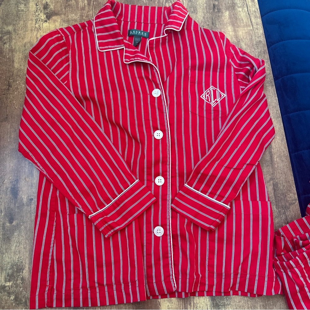 Lauren By Ralph Lauren Long Sleeve/Pant Drawstring Red Stripe Pajamas Sz L